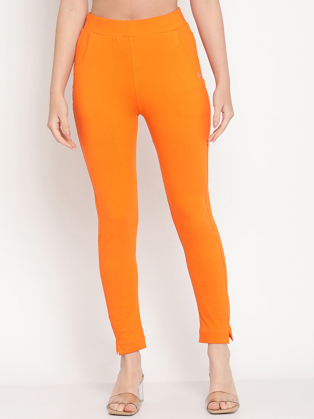 TAG 7 Women Orange Solid Leggings