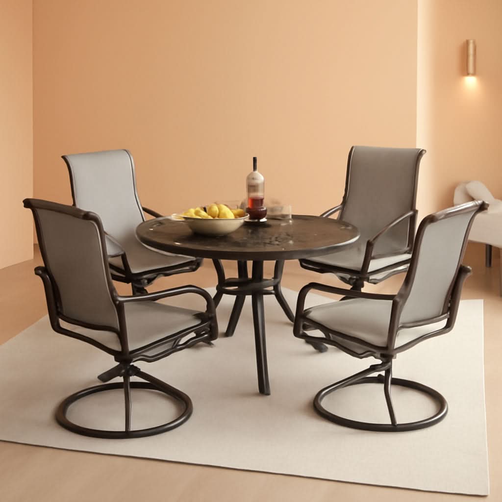 Outdoor Patio Dining Set With Swivel Chairs Gray Textilene