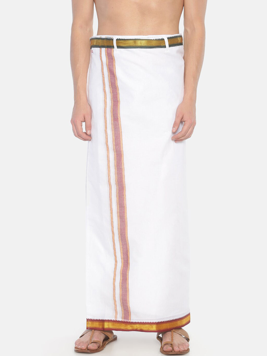 Sethukrishna Pack Of 2 White Solid Cotton Readymade Dhoti For Men