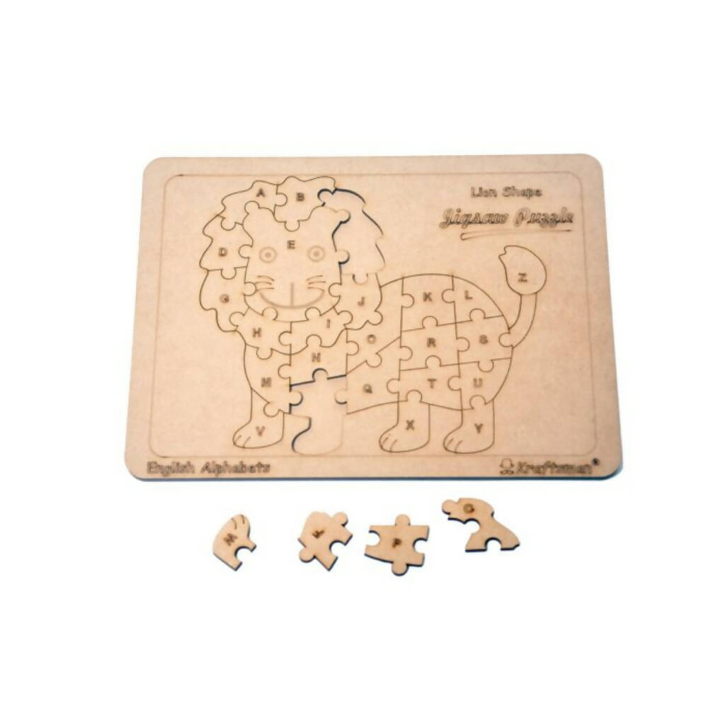 Kraftsman English Alphabets Wooden Jigsaw Puzzles Lion Shape Puzzle | Color Kit Included