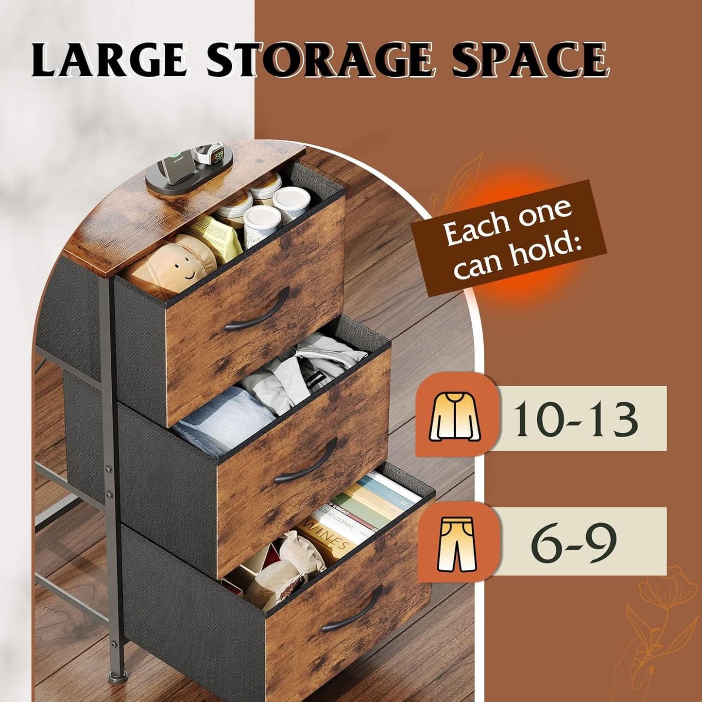 Dresser With 3 Drawers Rustic Brown Wood Grain Finish