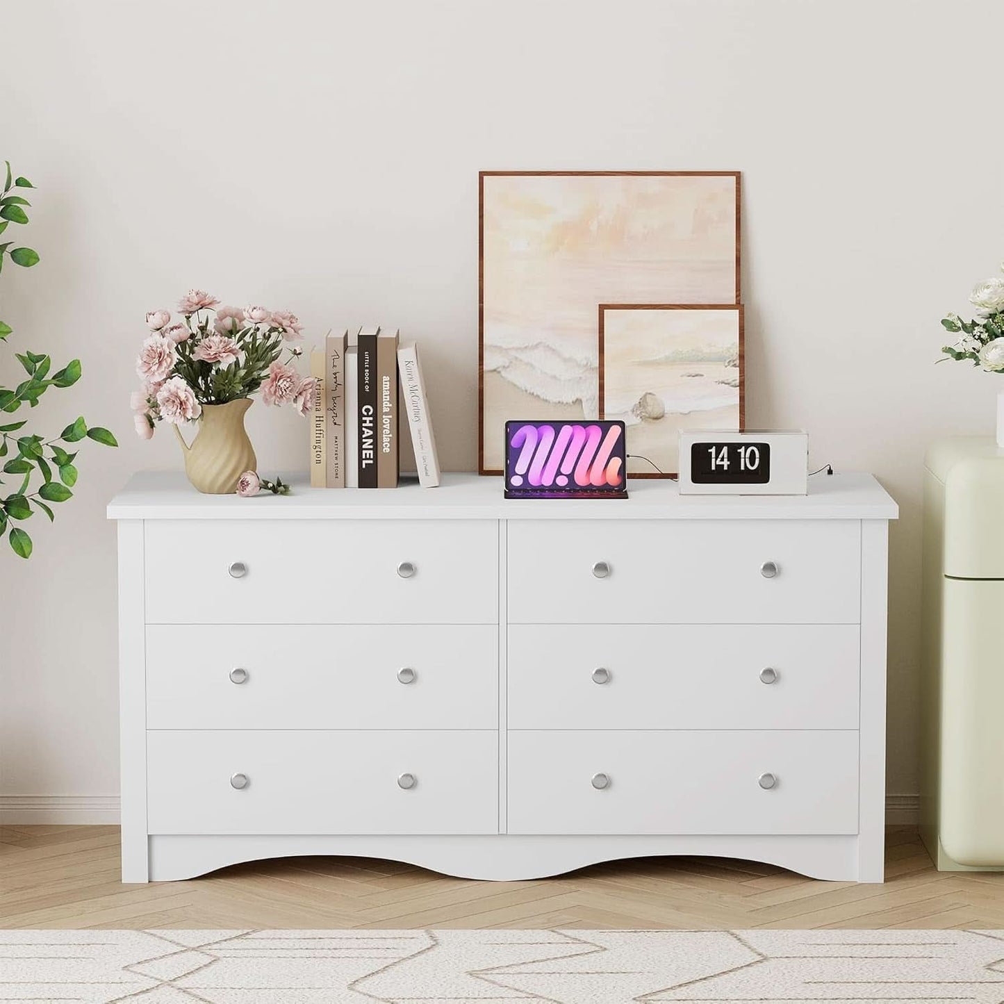 Eggshell WardrobeSystem Six Drawer Dresser With USB Type C Charging