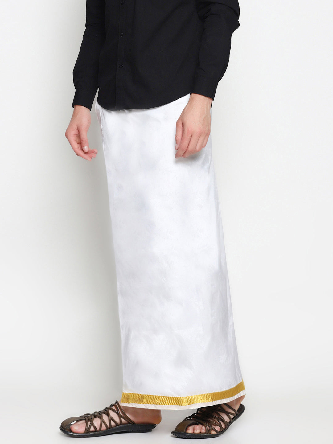 Sethukrishna Men White Double Layer Readymade Dhoti With Pocket