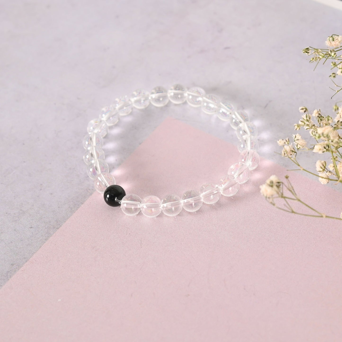 NVR Men & Women Transparent Beaded Elasticated Bracelet