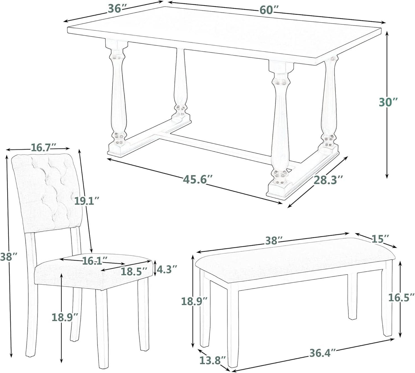 Six Person Premium Solid Wood Dining Table Set Bench
