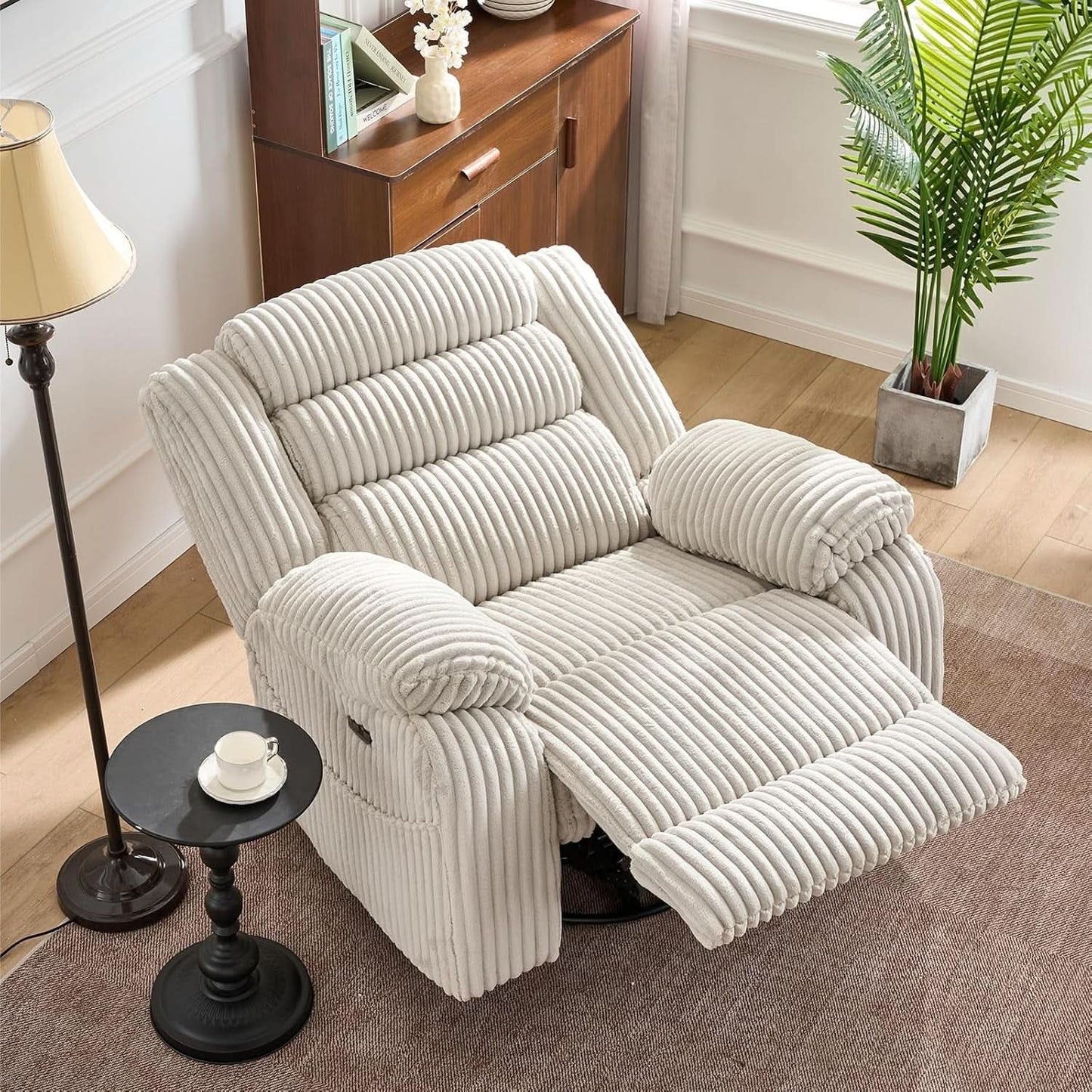 Power Swivel Rocker Recliner Chair With Massage And USB Charging White