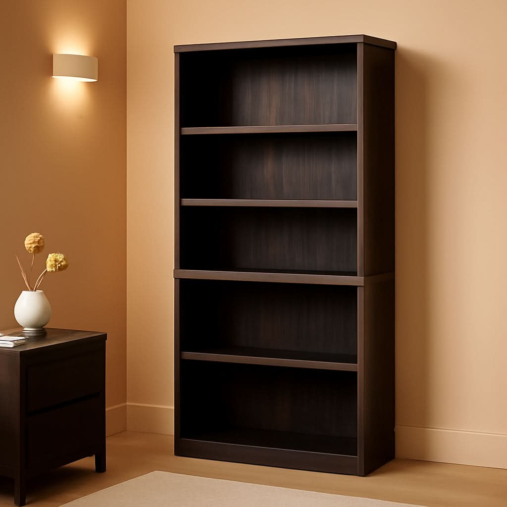 Tall Bookshelf Black Walnut Finish With Adjustable Shelves
