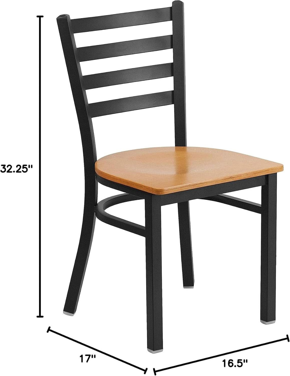 Hercules Series Black Ladder Back Metal Dining Chair Set of 2 With Natural Wood Seat