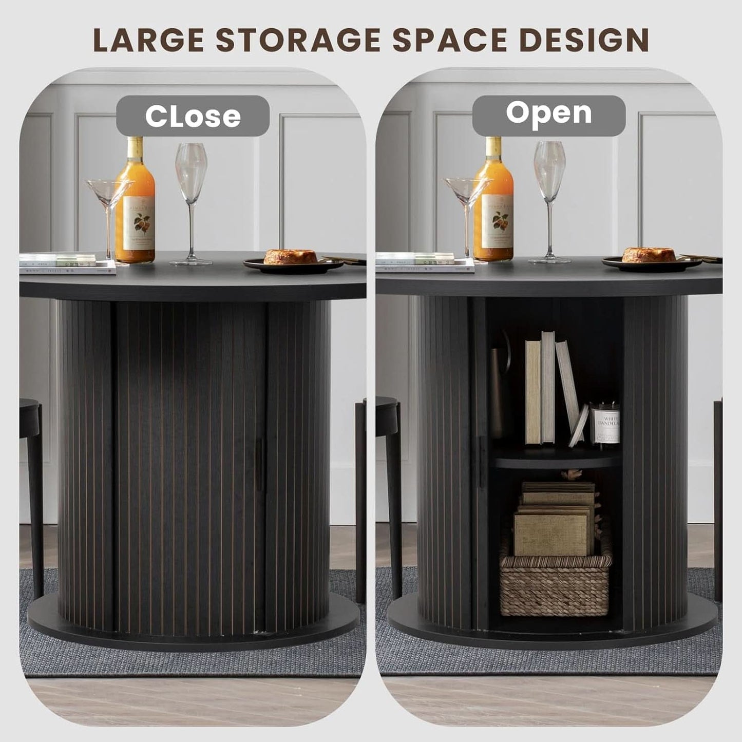 Round Dining Table Featuring Concealed Storage Black