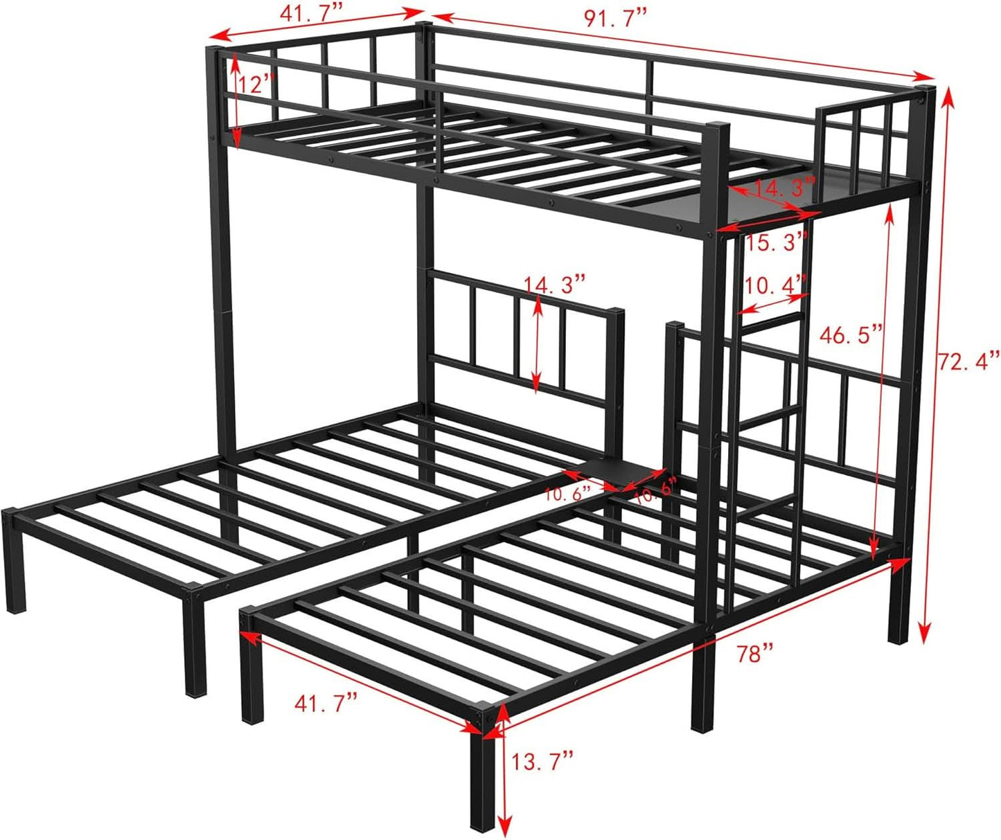 Triple Bunk Bed For Three Kids Built In Desk Black