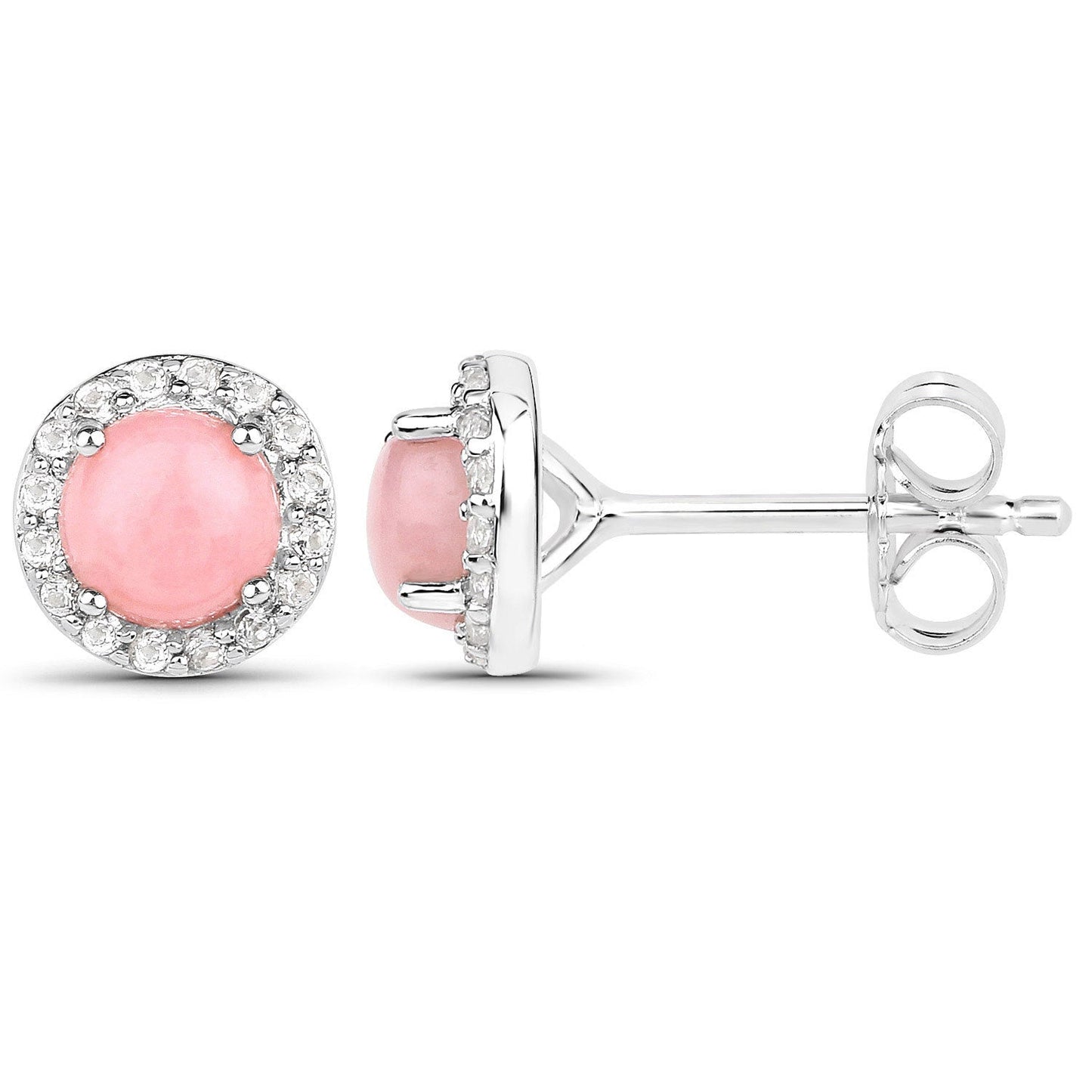 1.36 Carat Genuine Pink Opal and White Topaz .925 Sterling Silver Earrings