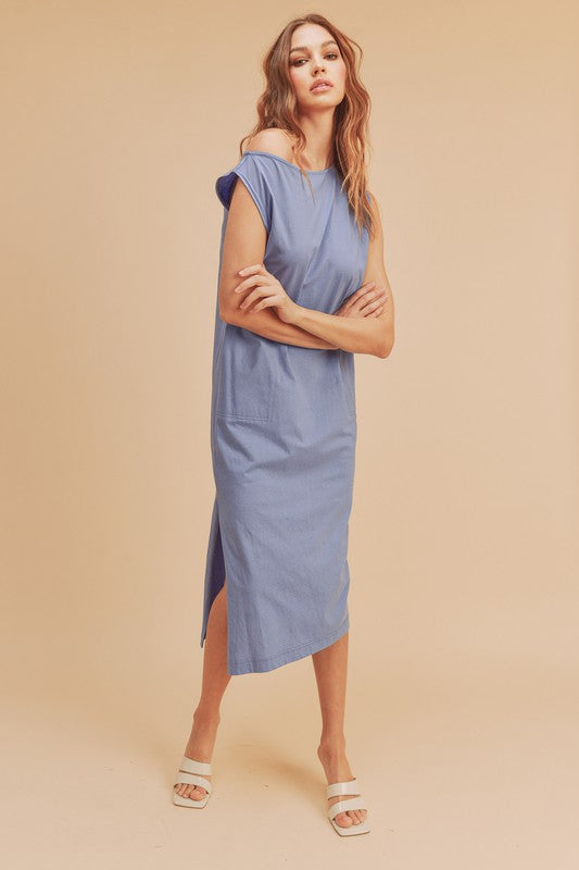Side Slit Round Neck Sleeveless Midi Elegant Dress–Versatile, Chic, and Timeless Wardrobe Staple with Side Slits and Sleeveless Design for Effortless Style