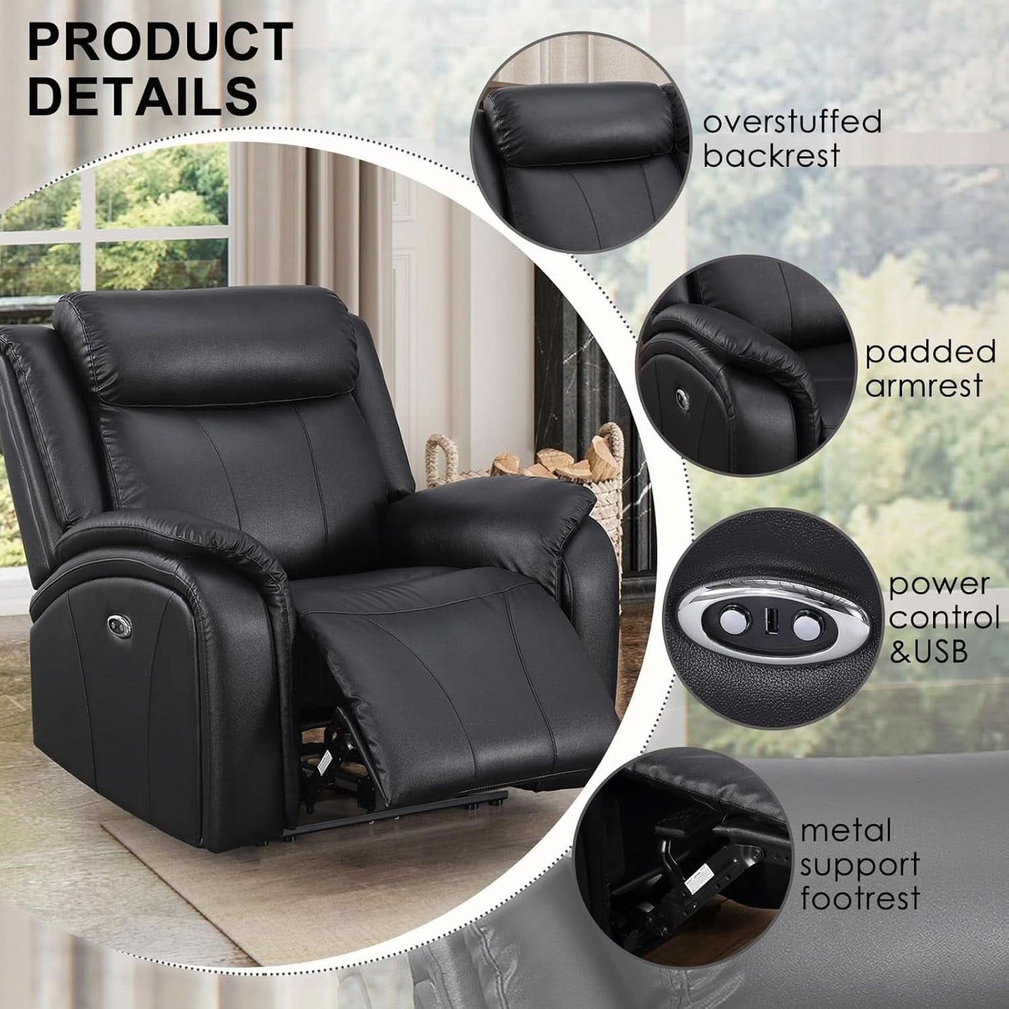 Power Recliner Sofa Set 3 Piece With Storage Black