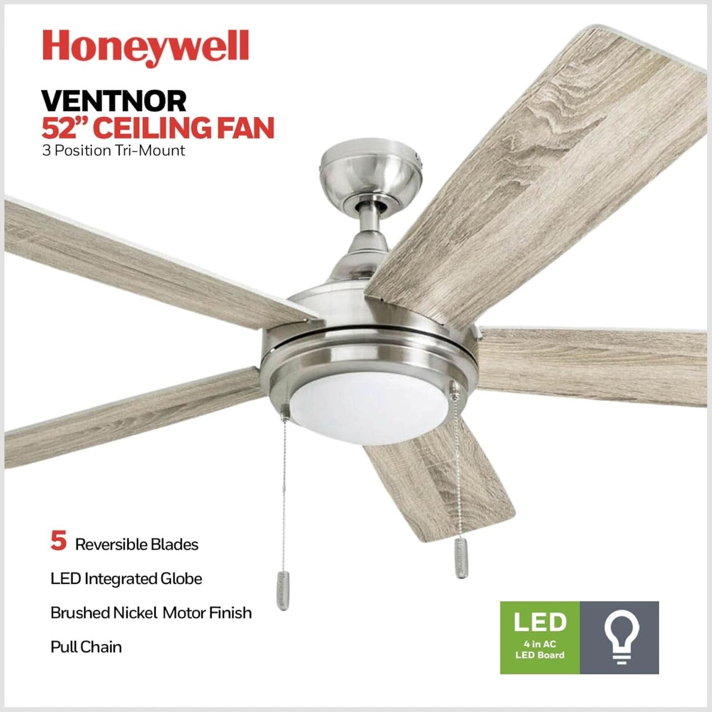 Ventnor 52 Inch Indoor Ceiling Fan LED Light For Rooms