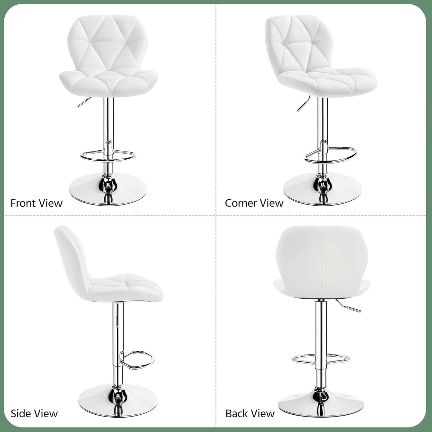 Pair Of White PU Leather Height Adjustable Bar Stools