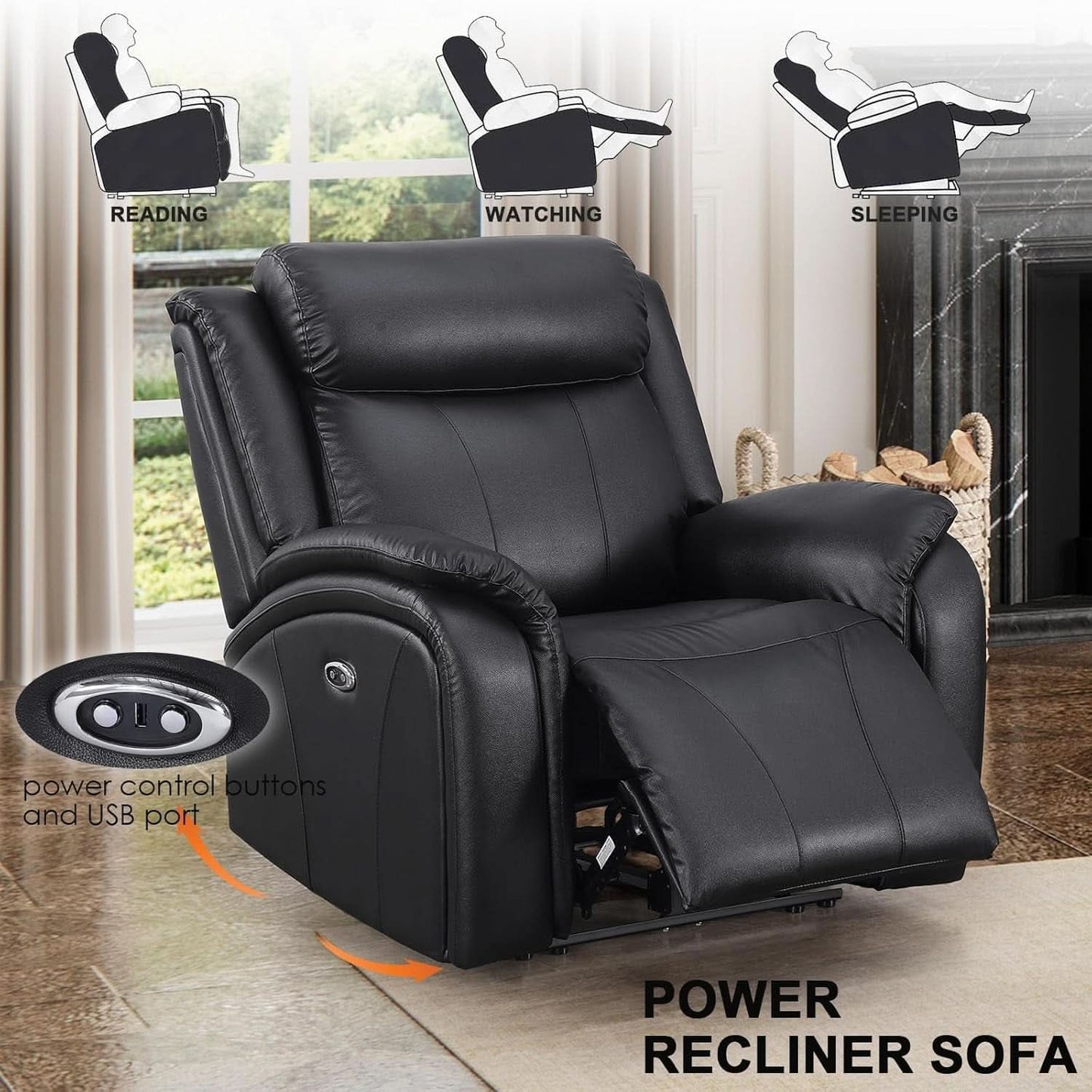 Power Recliner Sofa Set 3 Piece With Storage Black