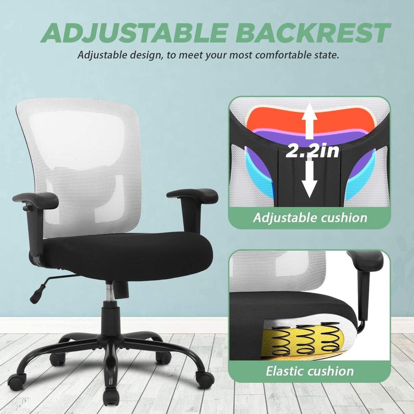 Big And Tall Office Chair 400 Lbs Capacity Adjustable Lumbar Support