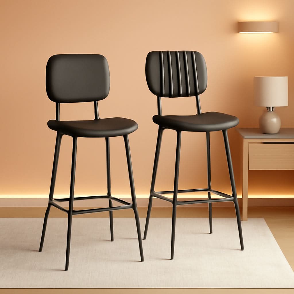 Bar Stools Set 2 24.6In Counter Height Black Faux Leather