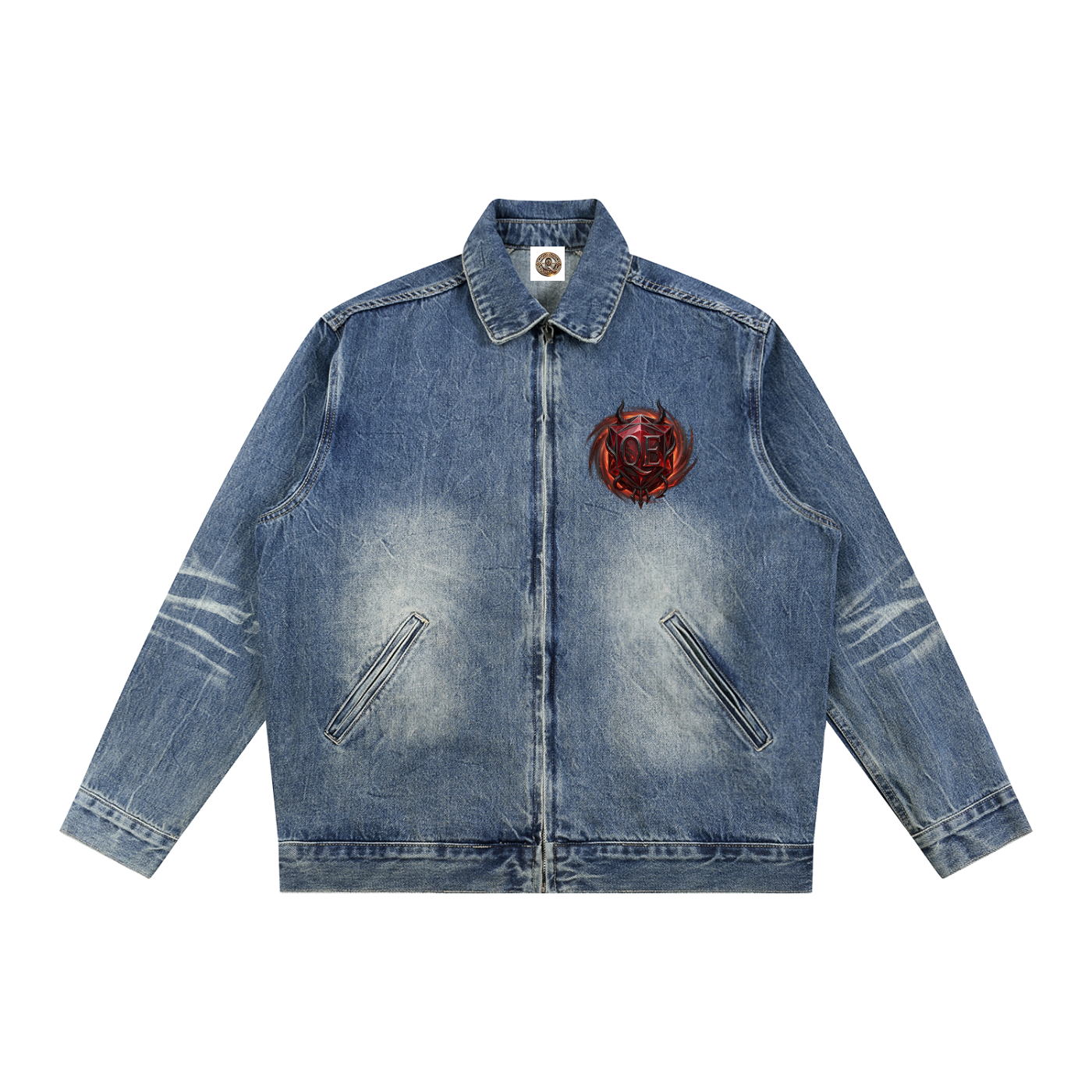 QE Diablo Vintage Wash Zip Up Denim Jacket
