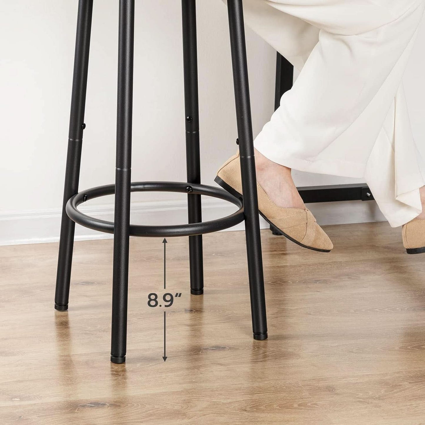 Greige Bar Stools Set Of 2 11.8 Inch Square Seats With Footrest