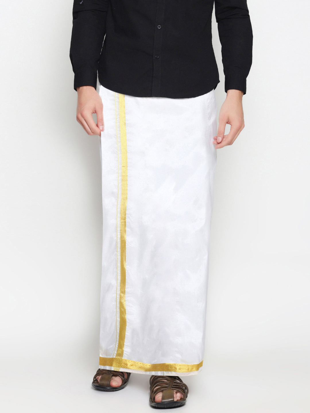 Sethukrishna Men White Double Layer Readymade Dhoti With Pocket