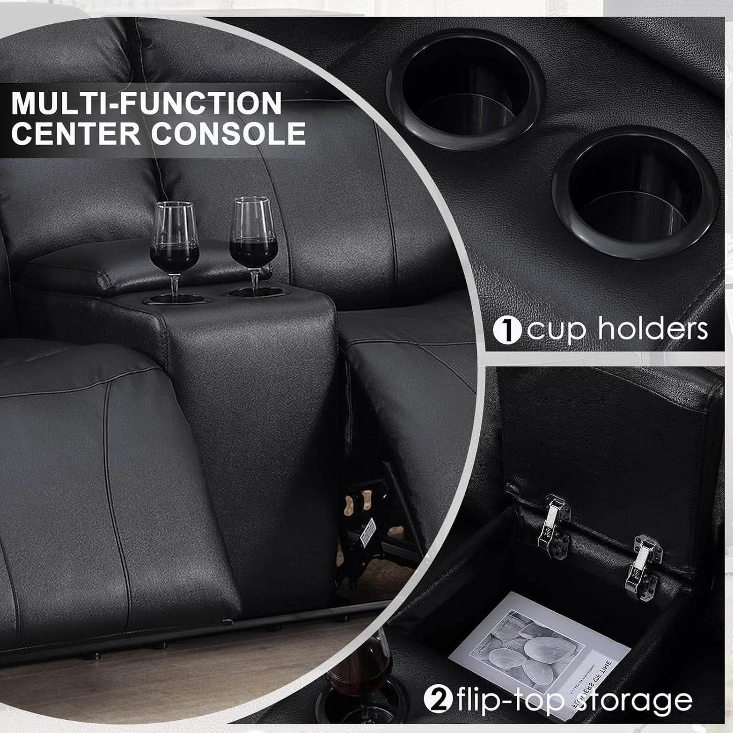 Power Recliner Sofa Set 3 Piece With Storage Black