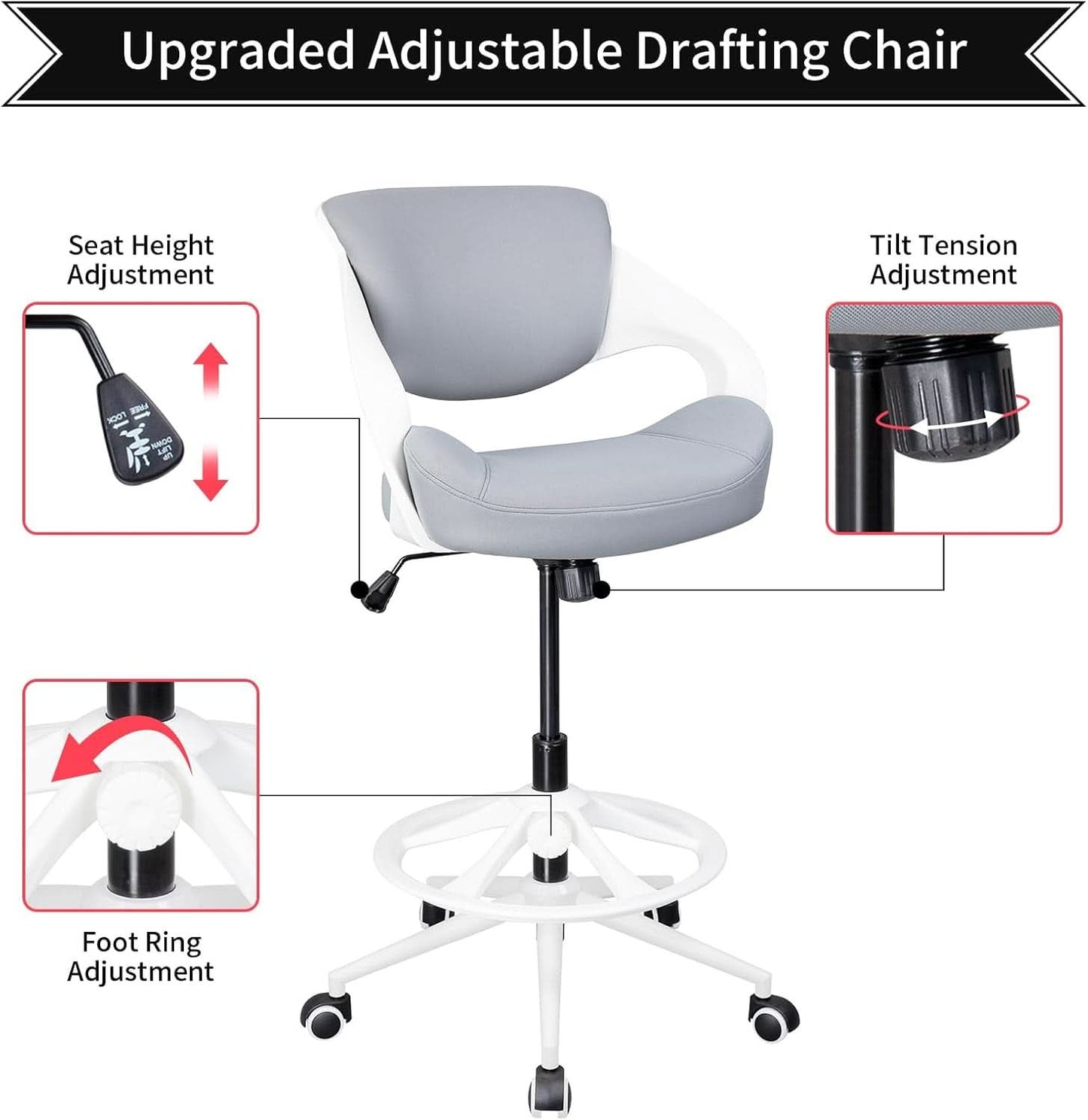 Ergonomic Drafting Chair With Lumbar Support Grey Office