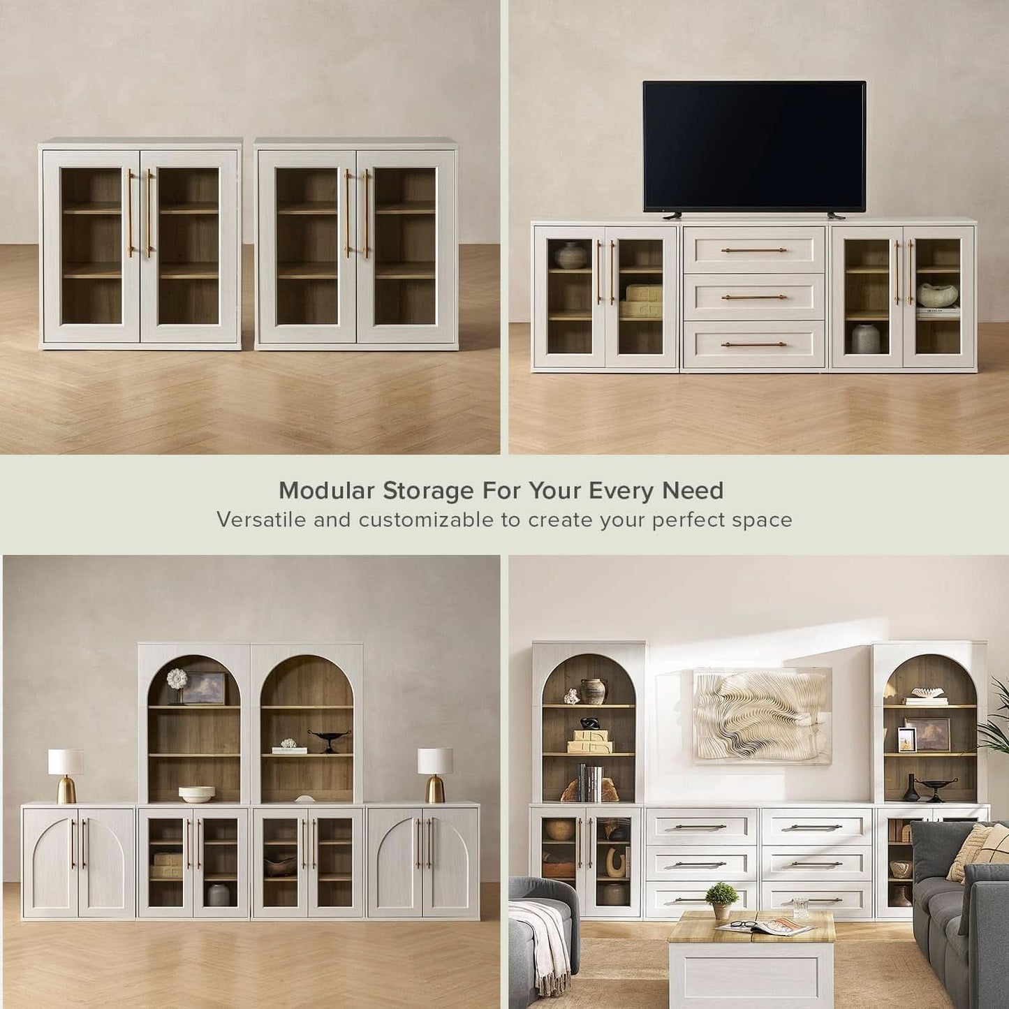 Two Tone Oakwood Acrylic Modular Buffet Cabinet Unit