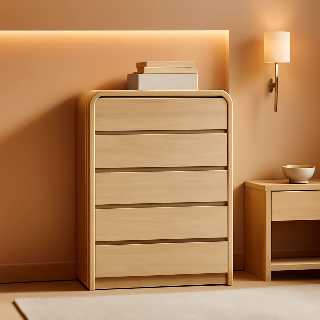 Vertical Dresser With Five Drawers In Natural Oakgrain