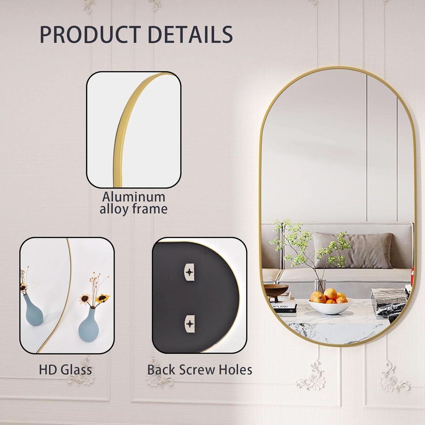 Gold Oval Bathroom Mirror 20x28 Wall Decor Mirror Style