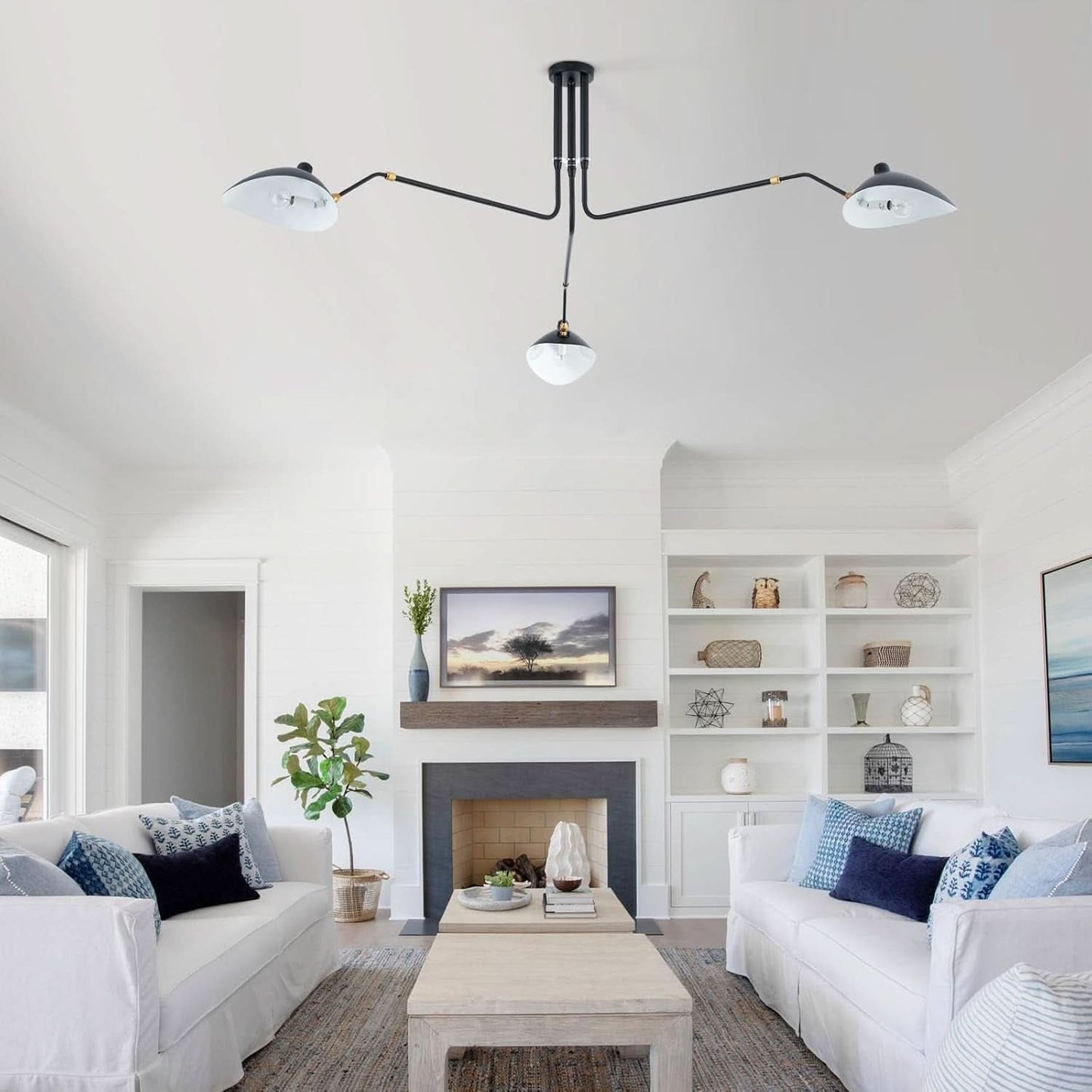 Matt Black Three Arm Adjustable Pendant Light Chandelier