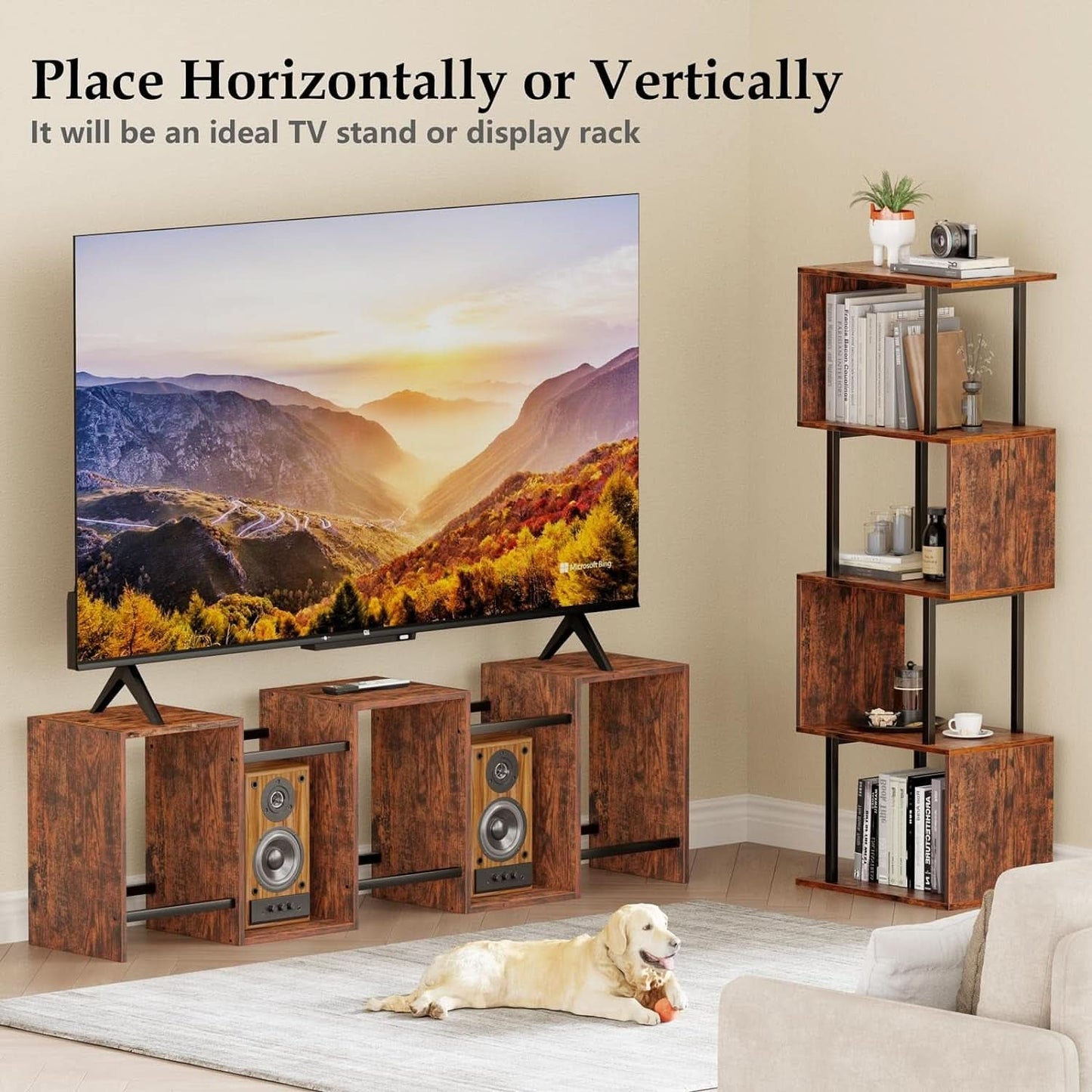 S Shaped 6 Tier Bookshelf Wood And Metal Room Divider