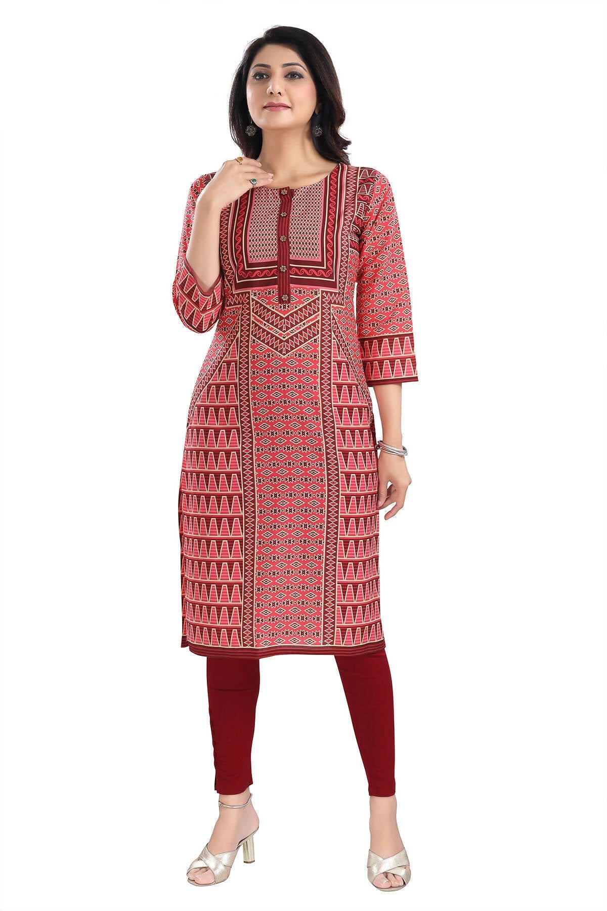 Snehal Creations Tomato Designer Print Cotton Slub Long Kurti Tunic