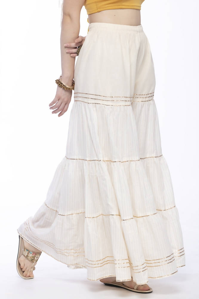Mominos Fashion Cotton Off White Stripe With Gota Sharara