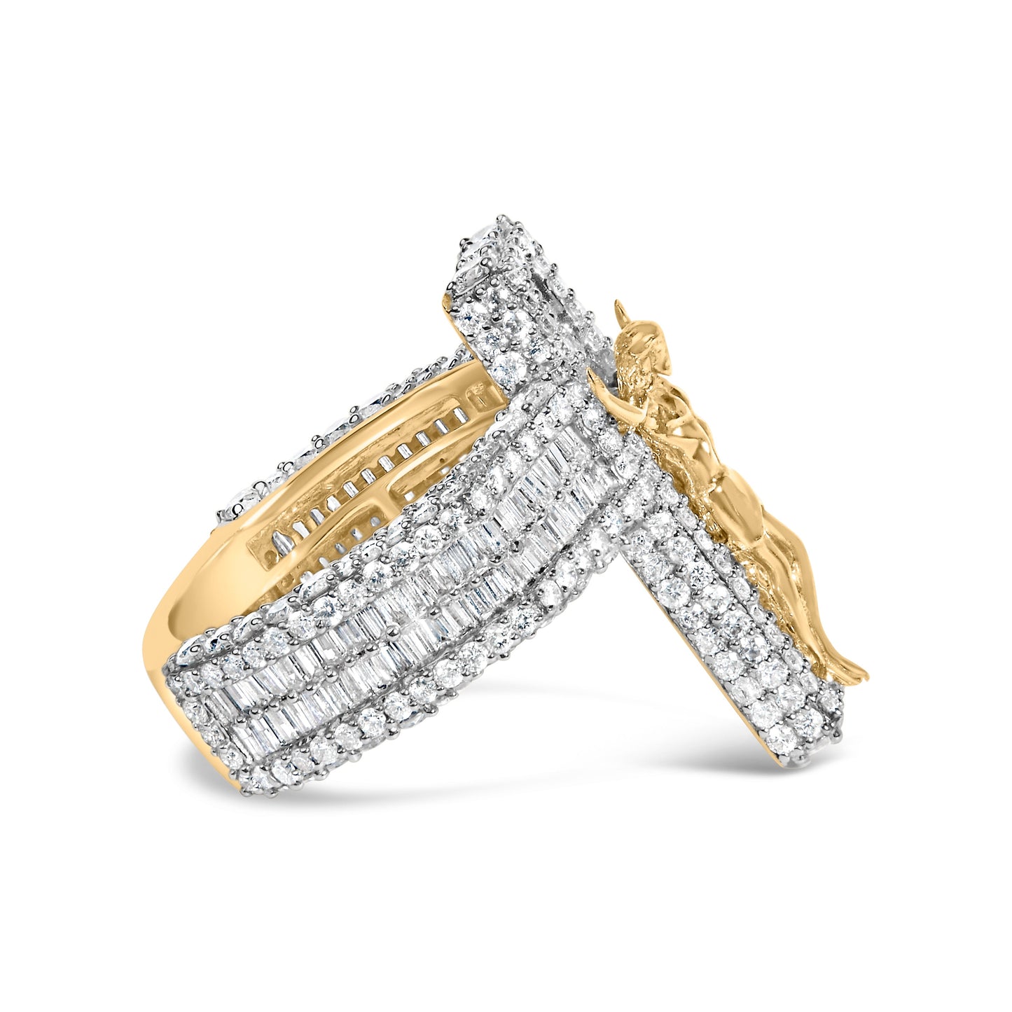 Men's 10K Yellow Gold 5-2/5 Cttw Diamond Jesus Crucifix Cross Cocktail Ring