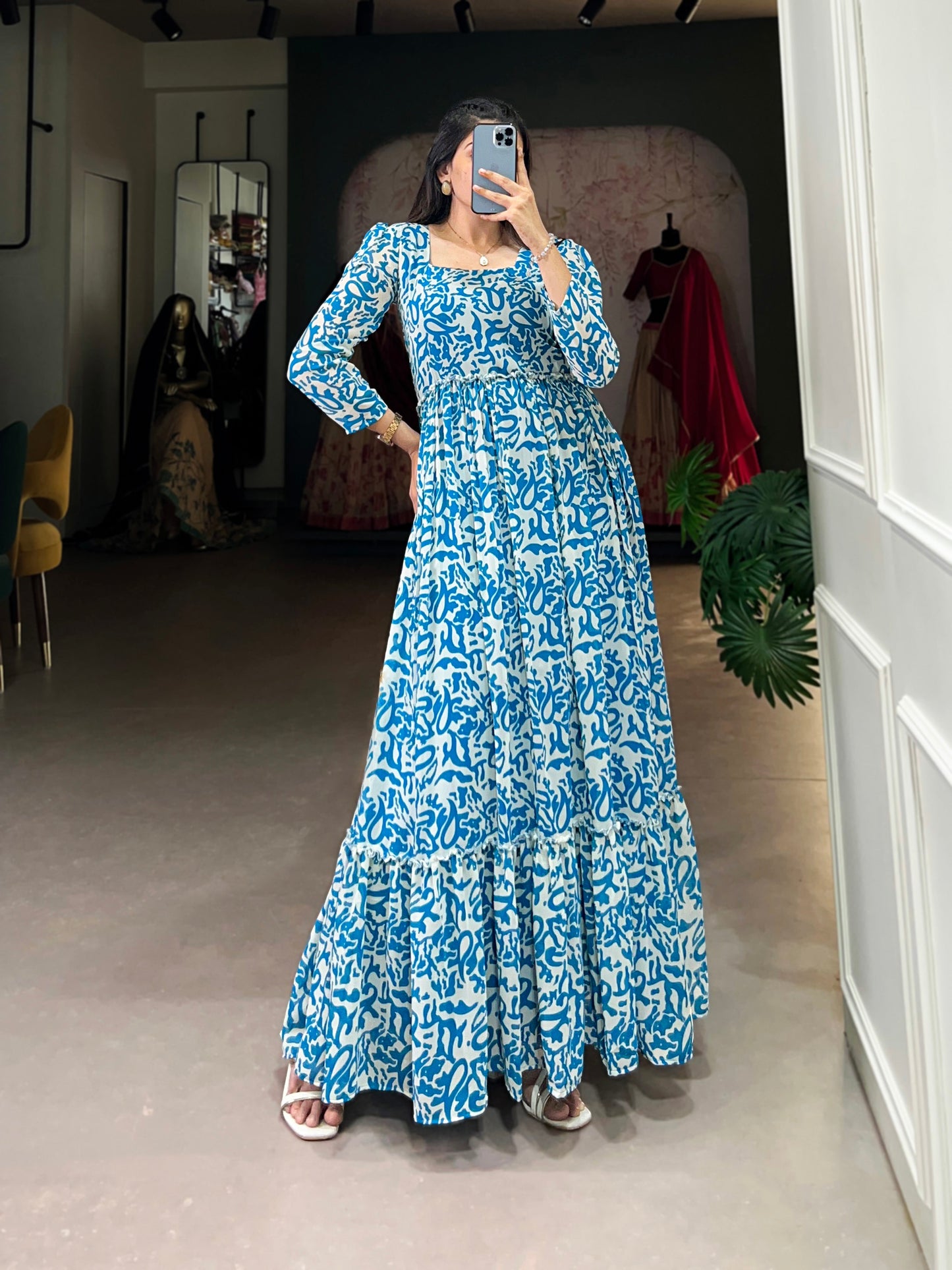 Lorenvalley Blue Georgette Printed Gown