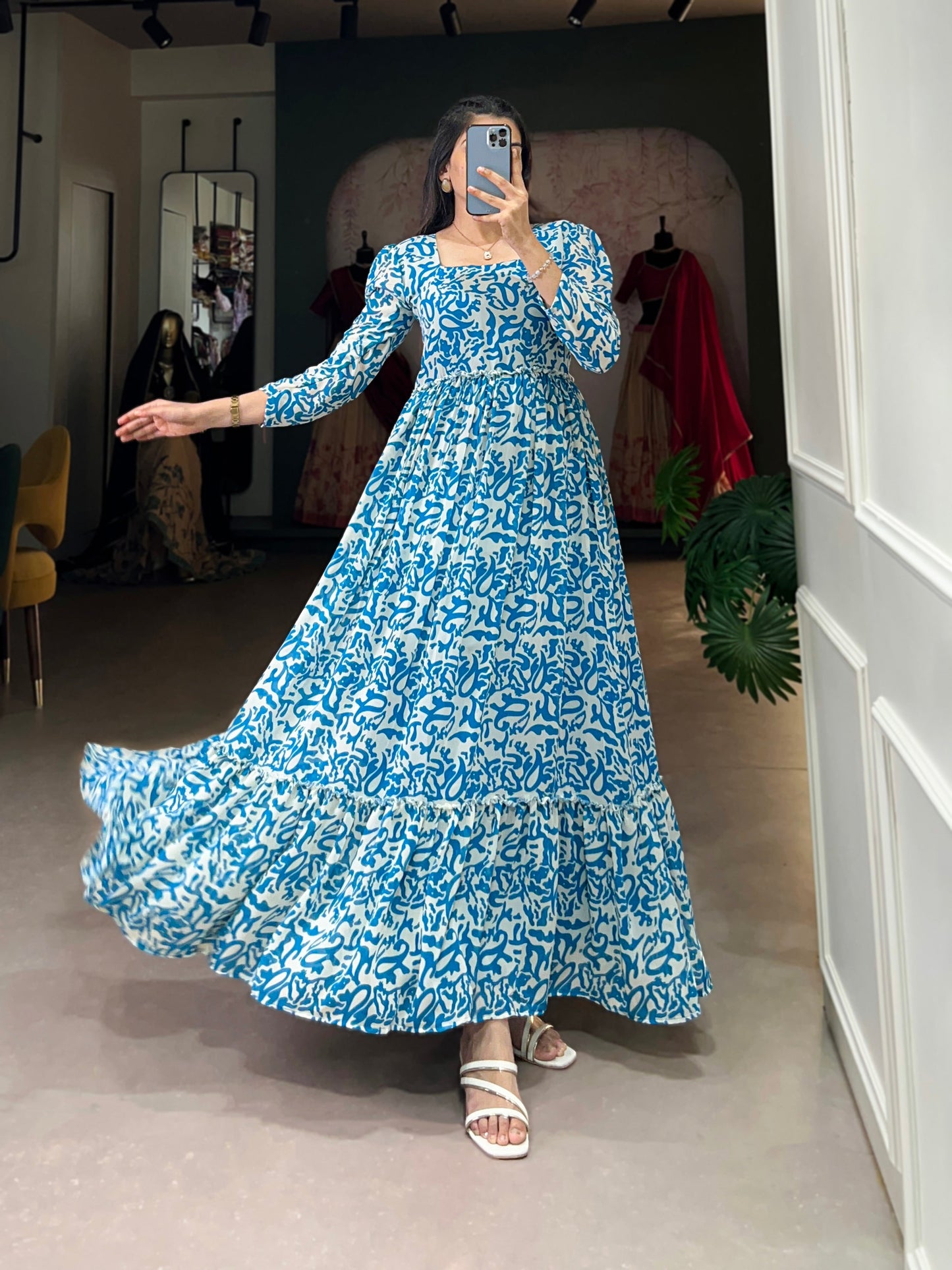 Lorenvalley Blue Georgette Printed Gown