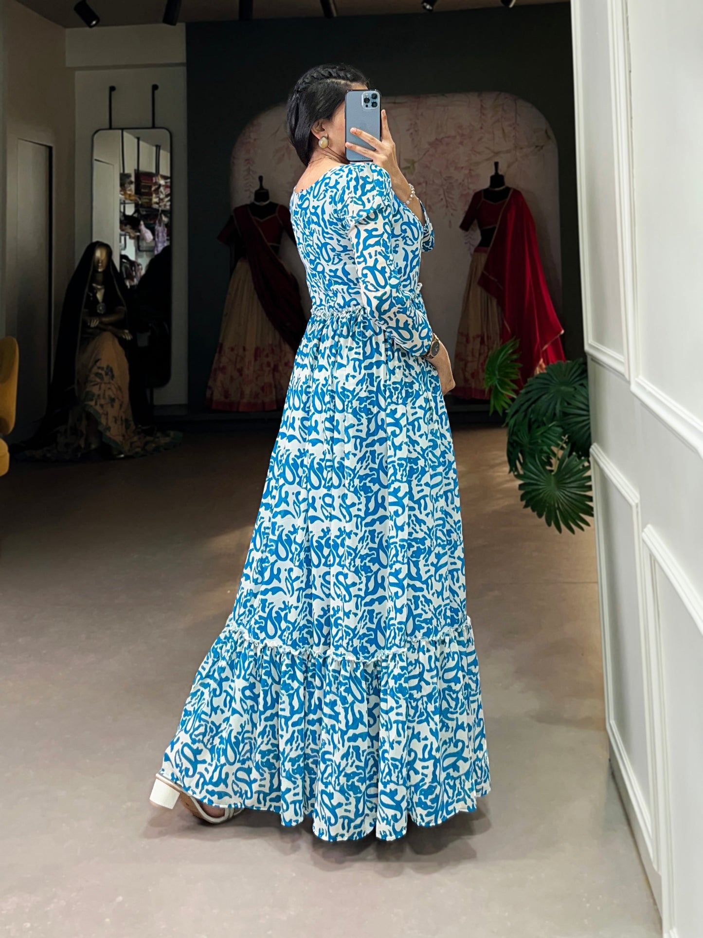Lorenvalley Blue Georgette Printed Gown