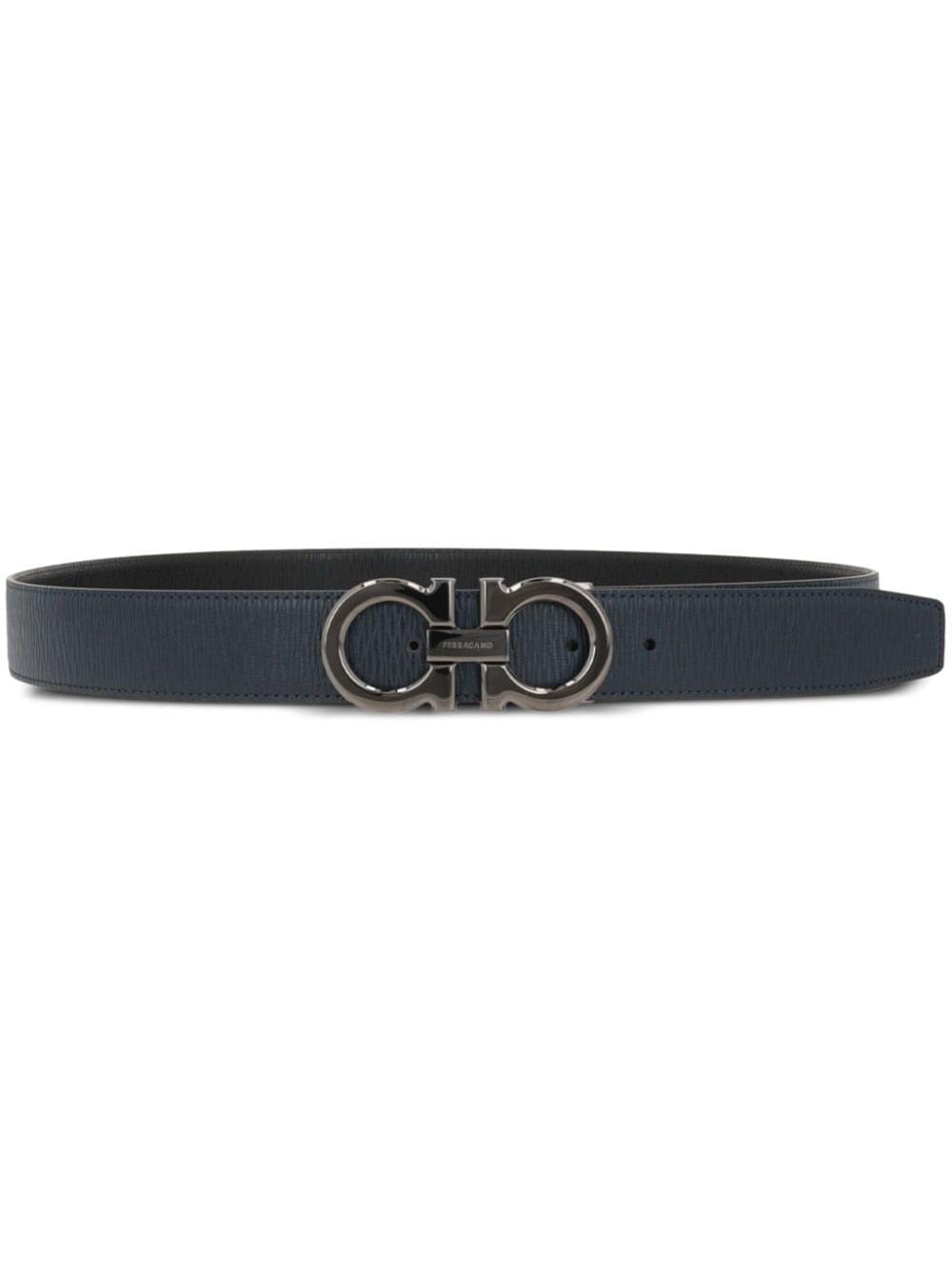 Ferragamo Men Semi-Matt Grained Leather Reversible Gancini Belt