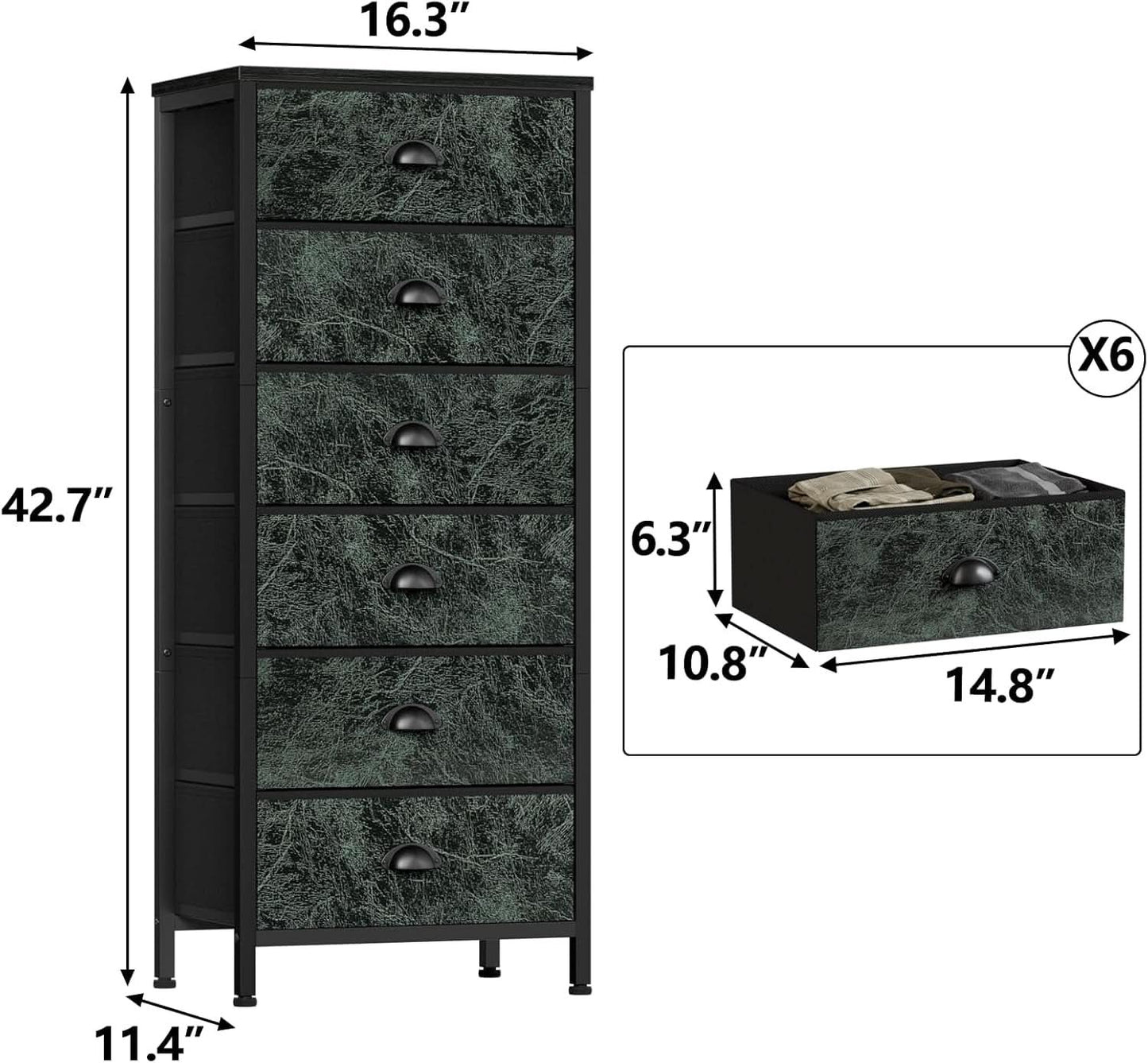 Vertical Dresser With 6 Drawers For Bedroom Vintage Green
