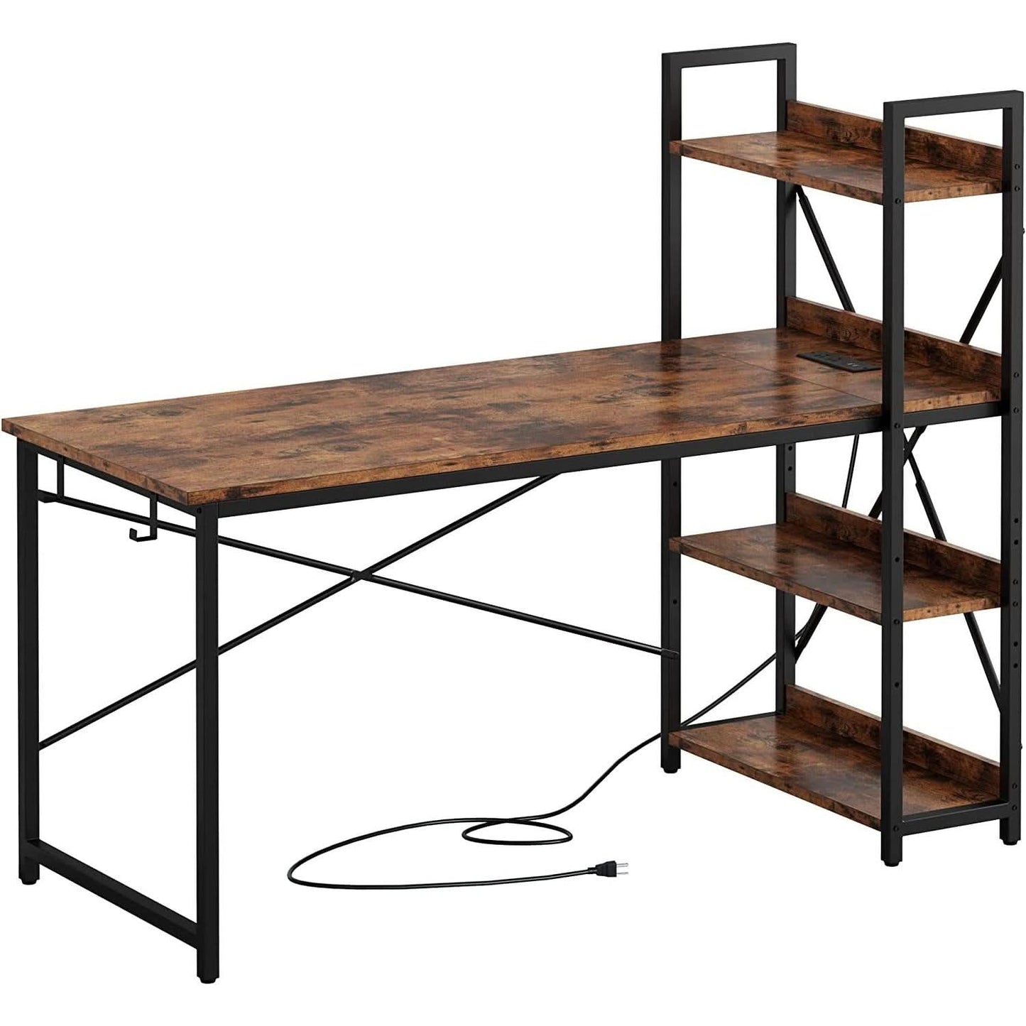 Rustic Brown Desk With Built In Power And Spacious Storage For Home Office
