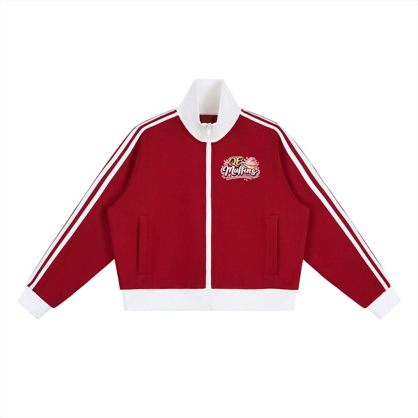 QE Muffins Contrast Side Stripe Fleece Cropped Track Jacket