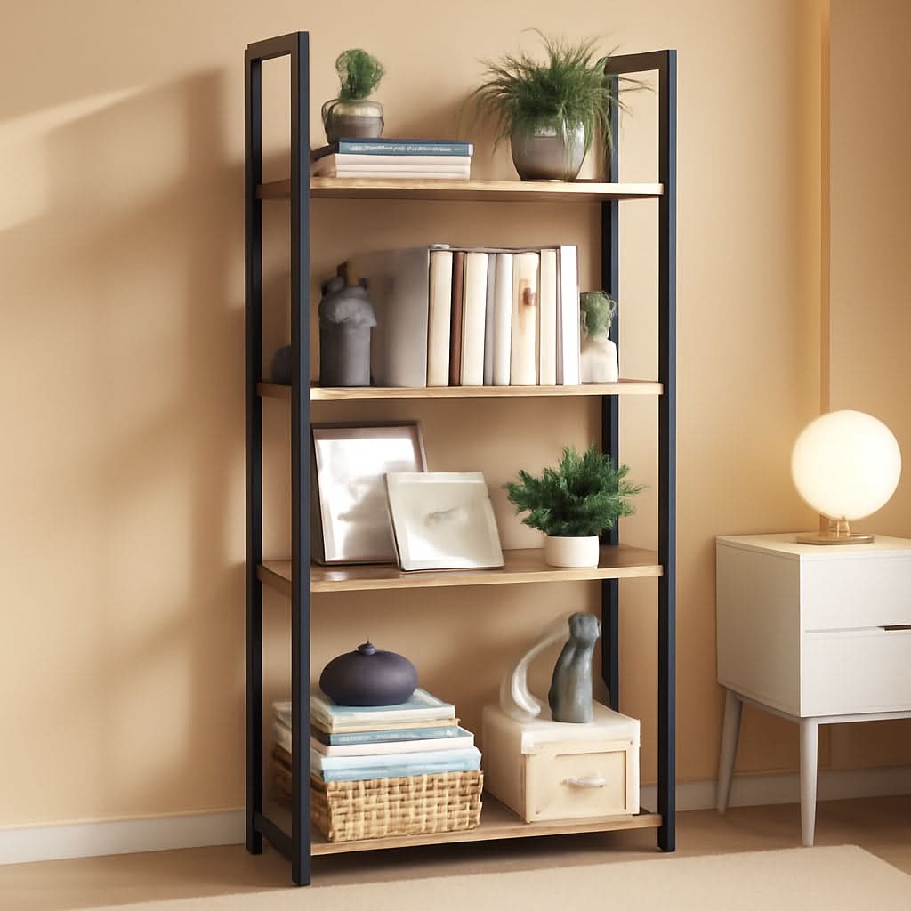 Five Tier Bookshelf With Steel Frame Camel Brown And Black