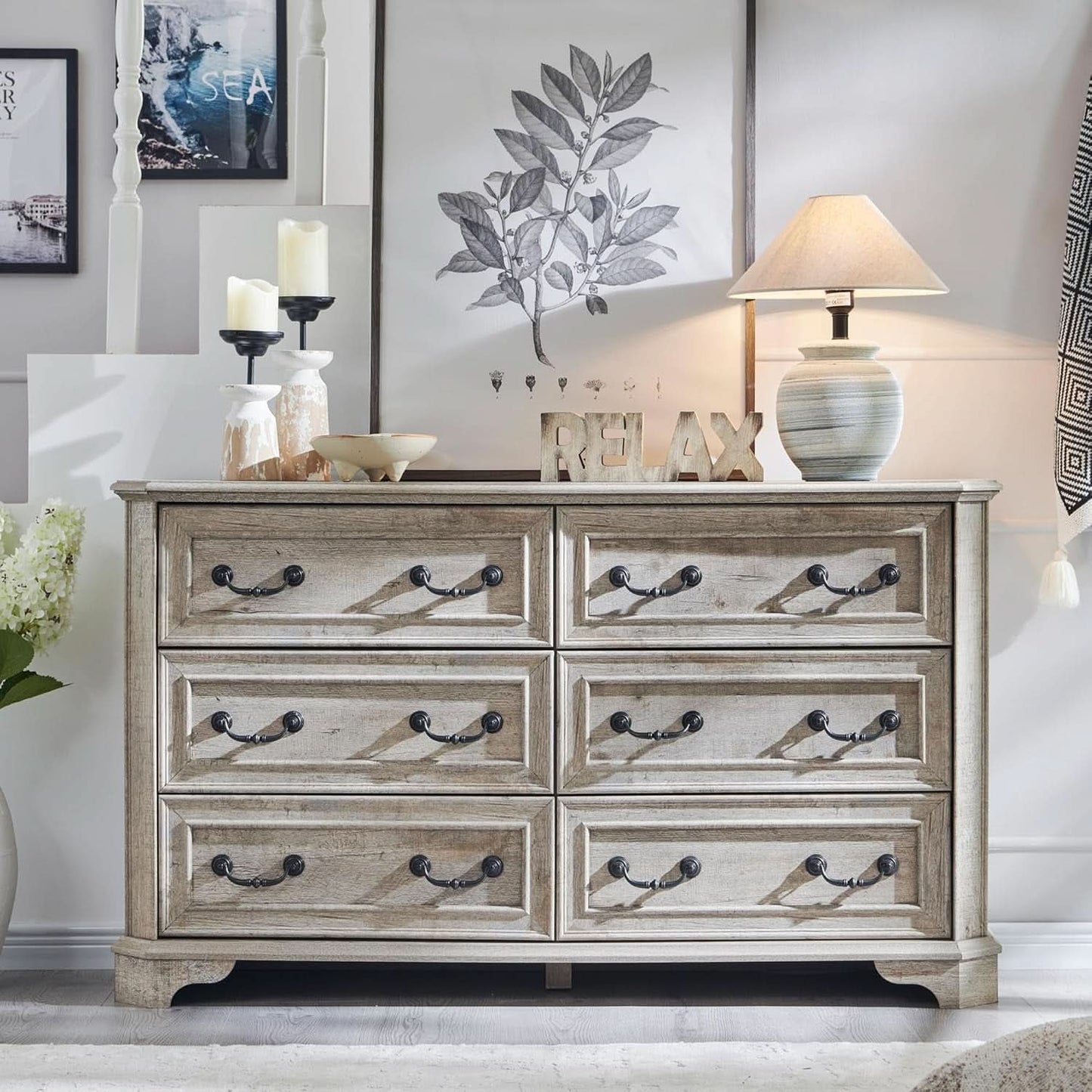 Farmhouse 54 Inch Rustic Dresser With Wood Texture
