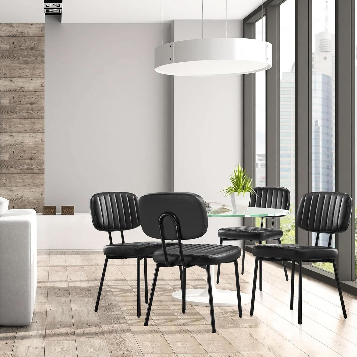 Dining Chairs Set Of 4 Black Faux Leather Seats Mid Century