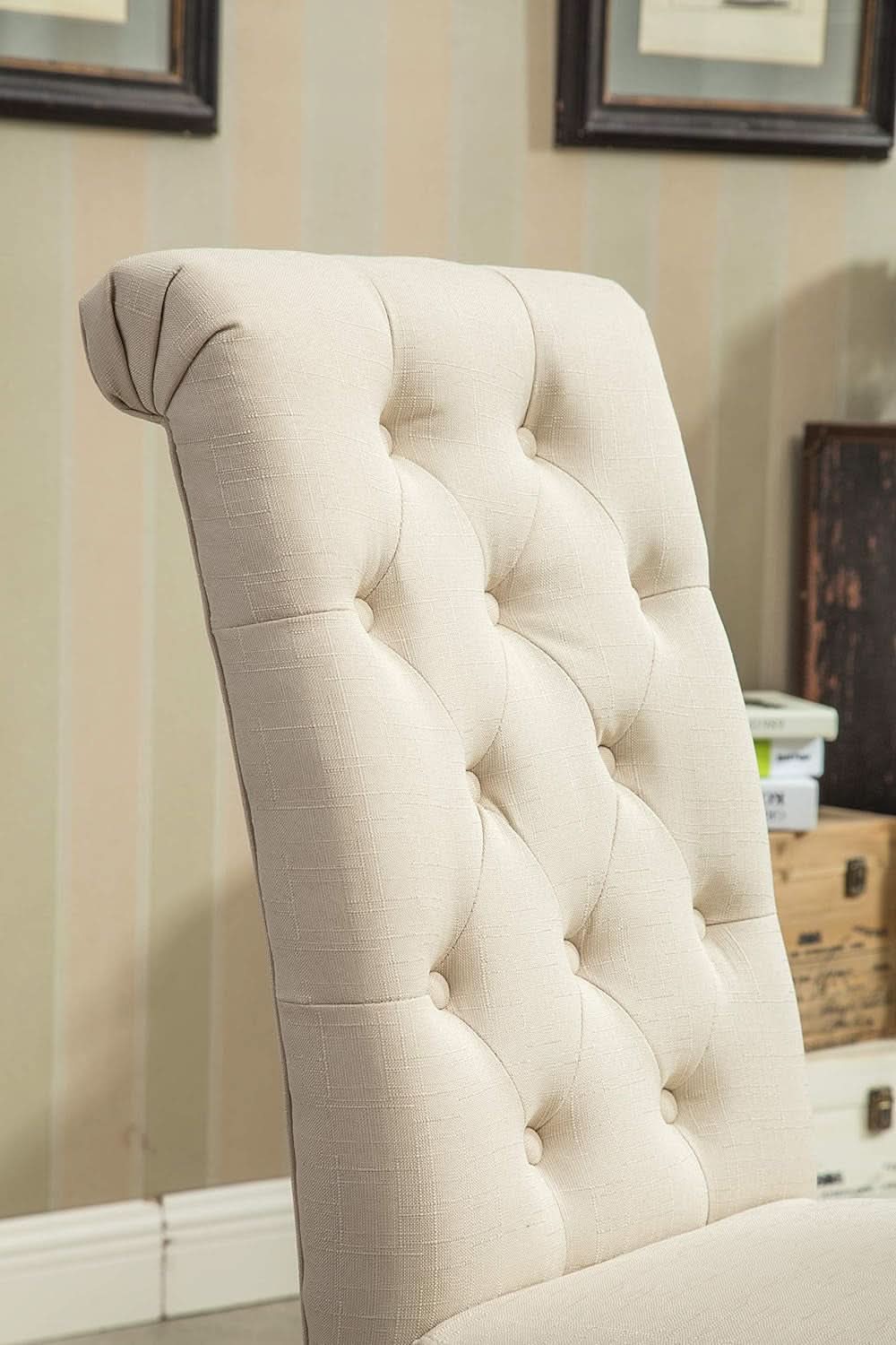 Tan Solid Wood Tufted Parsons Dining Chair Set Of 2