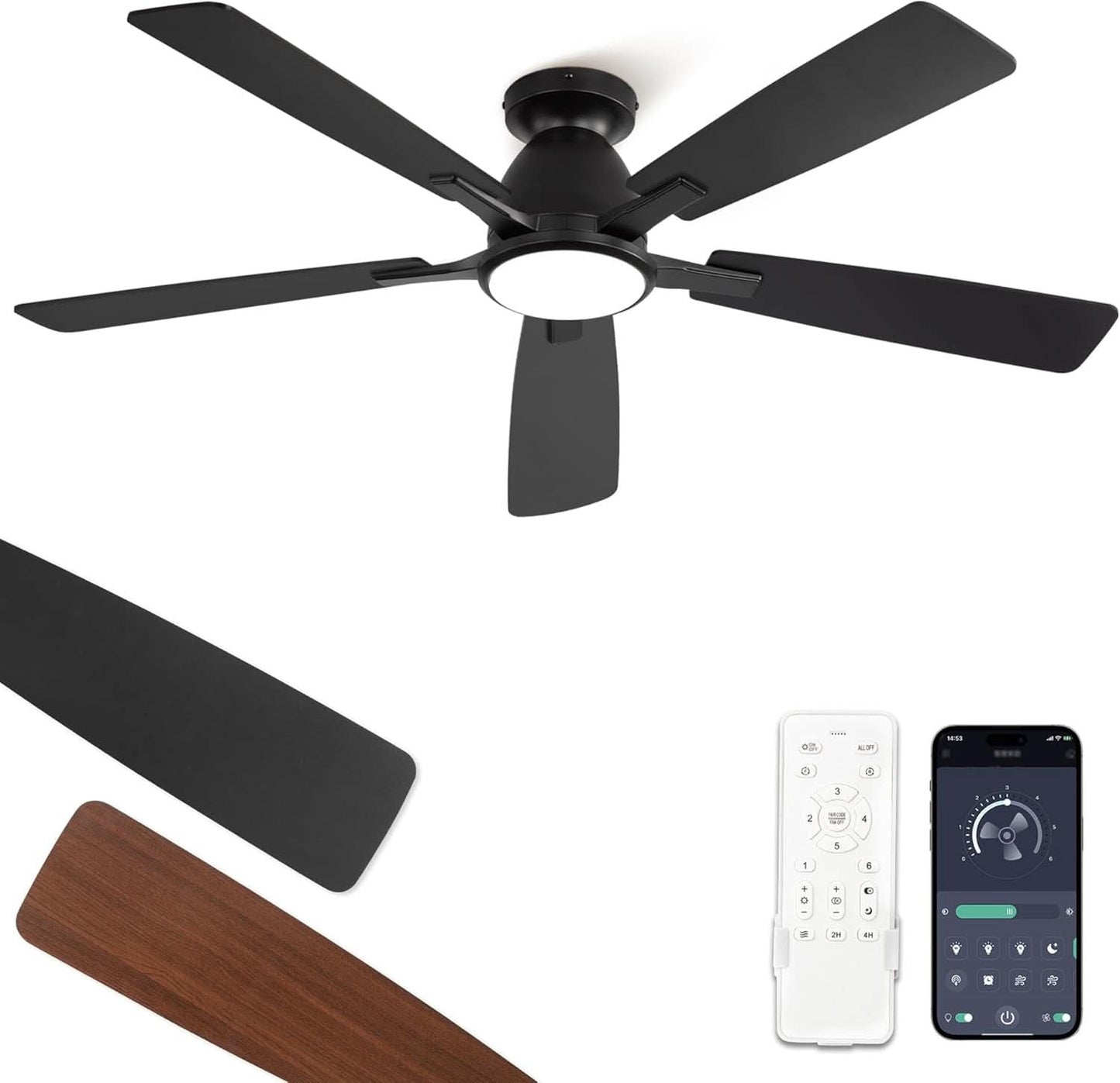 52 Inch Ceiling Fan With Lights Remote App Control