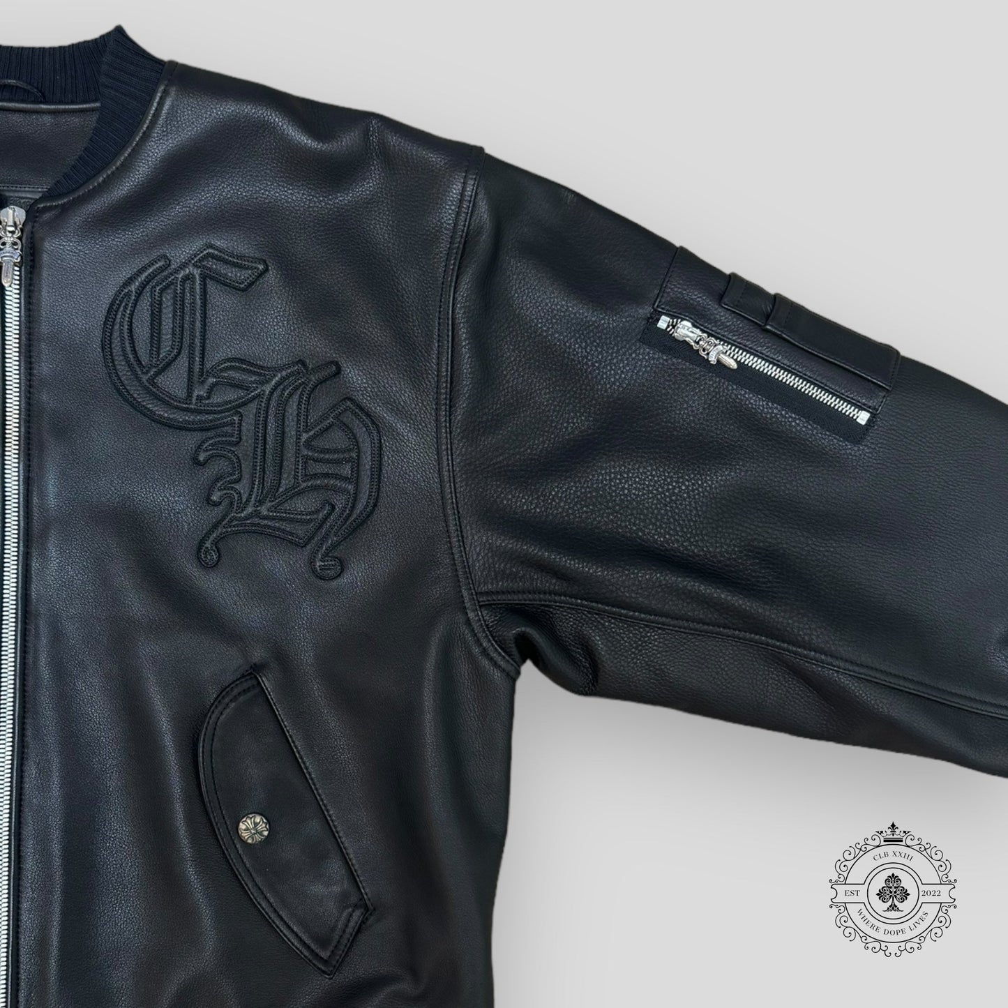 Chrome Hearts CH Patch Leather Bomber Jacket