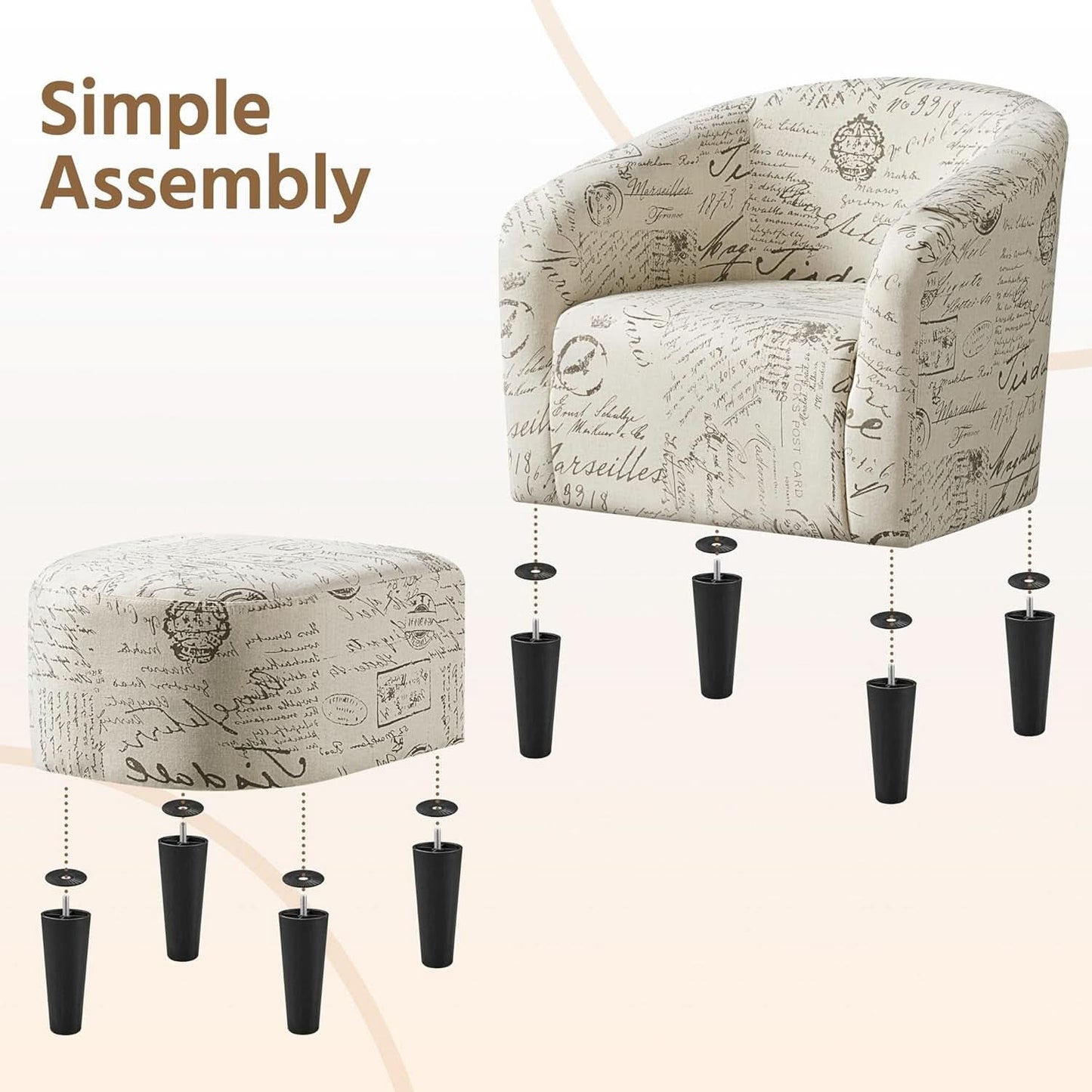 Upholstered Club Chair With Velvet Finish Ottoman Footstool