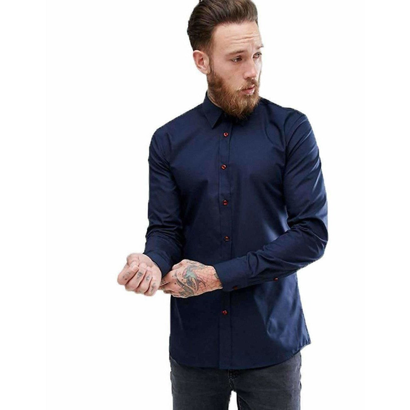 Men's Contrast Button Slim Fit Formal Shirt